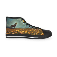 Men's Sneakers - Wolves, Flowers, Moon Design, Fashion Footwear, Casual Shoes, Athletic High Tops, Unique Gift for Him (H202501)